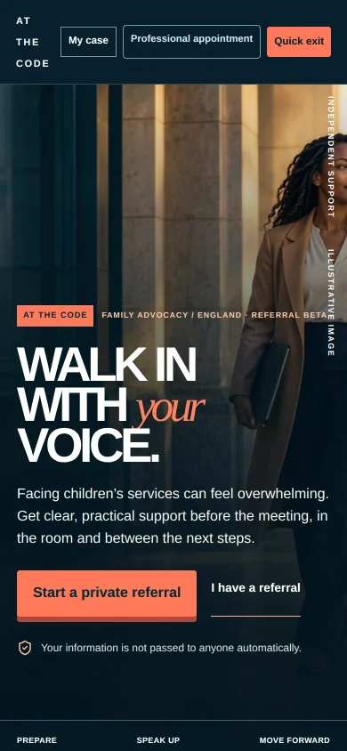 Actual Family Advocacy welcome screen